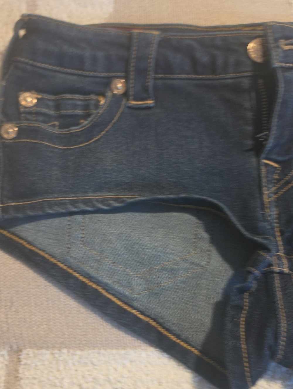 True Religion Women's Dark Indigo Denim Cutoff Shorts with Contrast Stitching - Picture 5 of 5